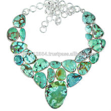 Newest Best Quality Tibetan Turquoise Gemstone 925 Sterling Silver Strand Designer Necklace